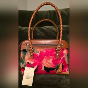 Patricia Nash Pink and Brown Floral Shoulder Bag